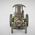 Green Vintage Steam Powered Functional Vehicle With Big Wheels And Cabin
