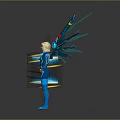 Futuristic Female Character With Blue Tech Inspired Wings And Spiral Object