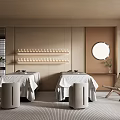 Modern Beauty Salon Interior With Treatment Beds Round Mirror Beauty Products And Plants