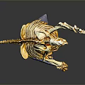 Golden Animal Skeleton Model in Standing Pose with Blue Base and Gray Background