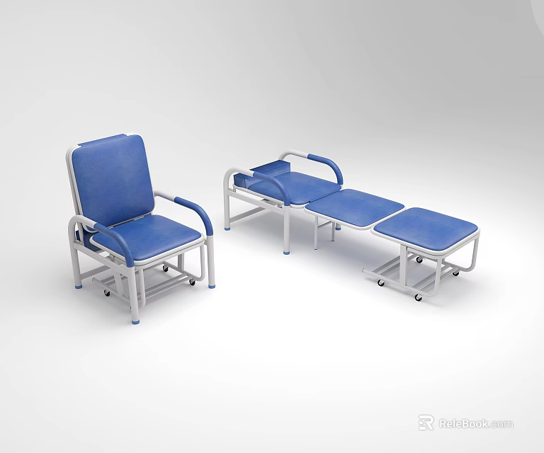 Blue Medical Waiting Room Chairs With Wheeled Recliner And Metal Frame 3d model 