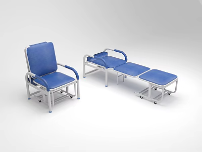 Blue Medical Waiting Room Chairs With Wheeled Recliner And Metal Frame 3d model