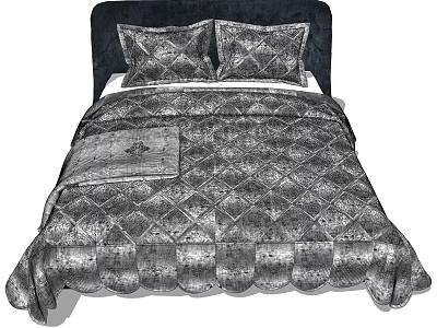 Double Bed With Dark Headboard Diamond Pattern Quilt And Matching Pillows 3d model