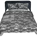 Double Bed With Dark Headboard Diamond Pattern Quilt And Matching Pillows 3d model
