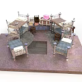 Traditional Bedroom Furniture Layout With Four Beds Small Table Chair And Central Rug