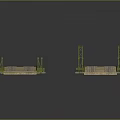 Bridge Structure With Green Railings Wooden Planks And Adjacent Side Platforms Design