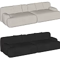 Modern Minimalist Two Seater Sofa With Beige And Black Fabric And Plush Cushions