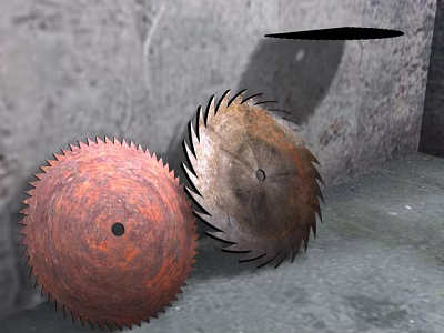 Industrial Equipment With Red And Brown Saw Blades On Concrete Wall And Floor 3d model