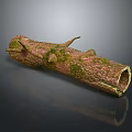 Natural Wood Log With Mossy Texture And Stone Elements For Decorative Use 3d model