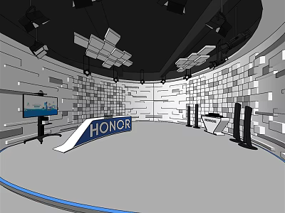 Honor Exhibition Stage Design With Round Platform Lighting Equipment And Display Screen 3d model