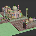 Taj Mahal Architecture with White Domes Minarets and Marble Flooring