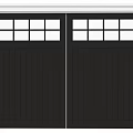 Double Wooden Garage Door With Glass Panels And White Frame Design