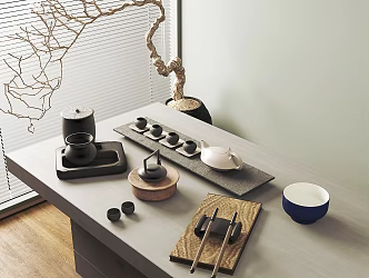 New Chinese Style Tea Set Brush Character Wool Tea Cup Combination 3d model