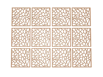 Decorative Intricate Square Carvings With Geometric Patterns Arranged In Grid Design 3d model