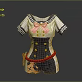 Sailor Style Short Sleeved Dress With Pink Bow Blue White Design And Red Belt