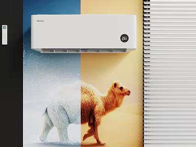 White Wall Mounted Air Conditioner Fan with Remote for Temperature Control 3d model