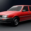 Red Classic Sedan With Sleek Body Design And Black Wheels On Dark Background