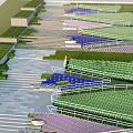 Outdoor Stairs with Greenery and Purple Plants Along Landscaped Steps and Railings