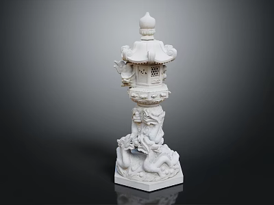 Exquisite White Traditional Ornament Decoration Set Featuring Lantern Design And Dragon Carvings 3d model