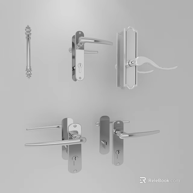 Various Modern Silver Metal Door Handles With Sleek Designs And Lever Styles 3d model 