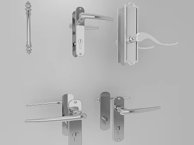 Various Modern Silver Metal Door Handles With Sleek Designs And Lever Styles 3d model