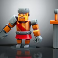 Red And Orange Armored Warrior Character With Gray Helmet And Sword In