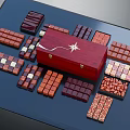 Assorted Chocolate Shapes in Various Colors with Red Box on Blue Table 3d model
