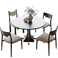 Modern Round Dining Table with Four Chairs Vase and Decorative Items 3d model