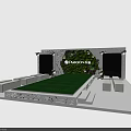 Stage Design With Green Grass Floor White Decorative Frame And Background Screens