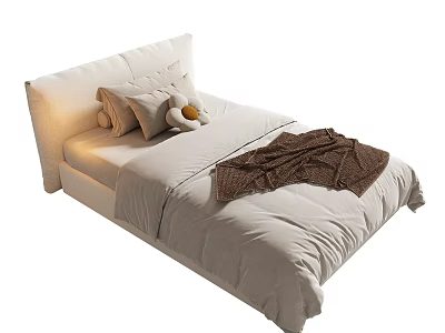 Modern Single Bed Fabric Single Bed Hotel Single Bed Children's Bed Children's Bed Homestay Single Bed Guest Room Single Bed Tatami Bedding Combination 3d model