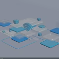 Abstract Geometric Design With Floating Blue White Blocks And Wi-Fi Signal