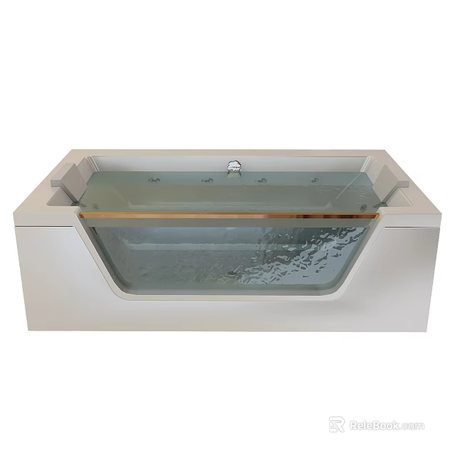Sleek Modern Bathtub Design With Transparent Glass Panel Brushed Metal Faucet And Calm Water Surface 3d model 