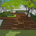 Modern Outdoor Landscape Design With Wooden Deck Steps Greenery Trees And Slide