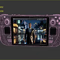 Dog On Handheld Game Console Screen In Rainy Night City Street Scene