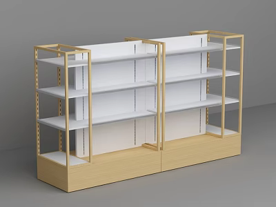 Convenience Store Display Shelving Unit With Wooden Frame And White Shelves 3d model