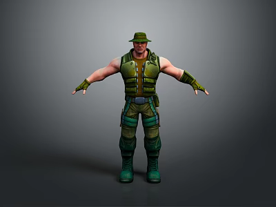 Game Movie Character In Military Style Green Tactical Vest With Hat Gloves And Boots 3d model