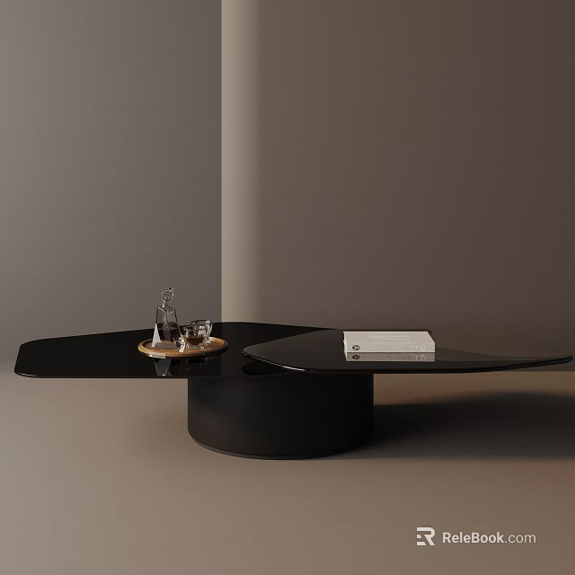 Modern Sofa Coffee Table Set with Black Irregular Shape Round Base Tray Glassware and Book 3d model