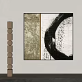 Modern Abstract Wall Art With Black Circle And Decorative Column 3d model
