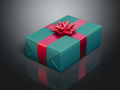 Decorative Green Gift Box With Red Ribbon And Festive Bow For Daily Living Use 3d model