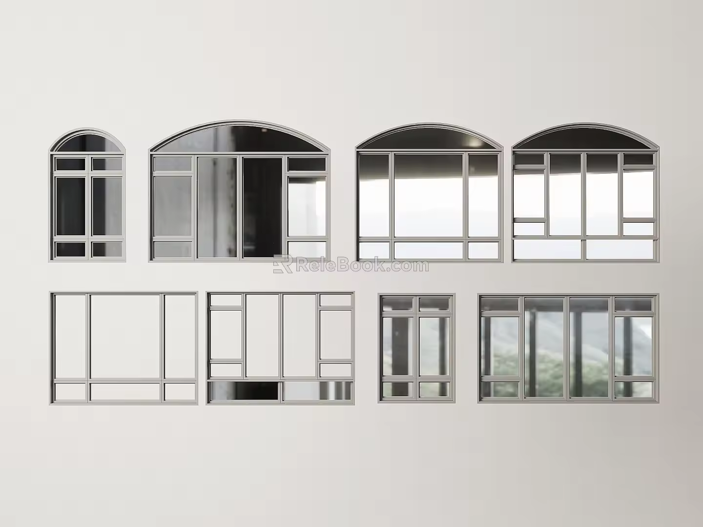 Modern window combination casement window household curved window floor window plastic steel window glass partition door and window balcony door and window broken bridge aluminum window 3d model
