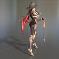 Fantasy Female Game Character With Red Hair Horned Hat Armor Outfit Bow And Staff