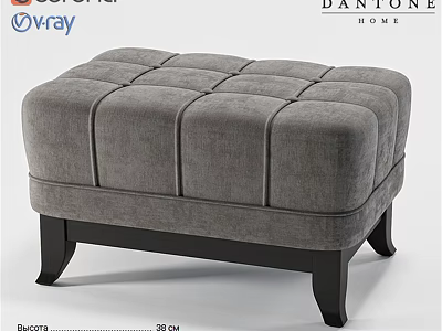 Modern Gray Upholstered Ottoman With Square Tufted Design And Black Legs 3d model