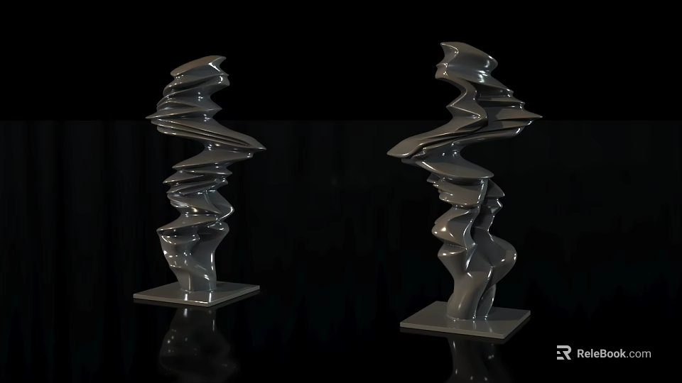 Modern Landscape Sculptures With Twisted Spiral Design And Sleek Reflective Finish 3d model 