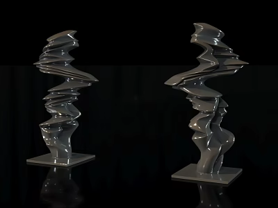 Modern Landscape Sculptures With Twisted Spiral Design And Sleek Reflective Finish 3d model