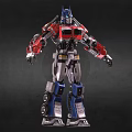 Detailed Mechanical Robot Character With Blue Helmet Red Silver Armor And Chest Logo