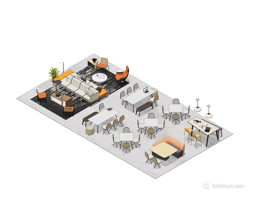 Modern Living Room Sofa Coffee Table Set With Fabric Seating Round Table And Accent Chairs 3d model 