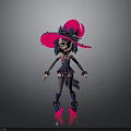 Cute 3D Cartoon Character with Large Pink Hat and Dark Outfit Design