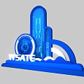 Hi Tech Blue 3D Architectural Structure With WSATE Logo Photo Check in Spot 3d model