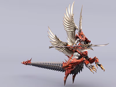 Game And Movie Character Riding Red Winged Creature With Sword And Spikes 3d model
