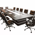 Modern Black Conference Table With Rolling Office Chairs And White Accent